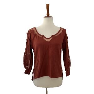 Free People New Romantics Womens Boho Sheer Sleeve Floral High Low Top S Small